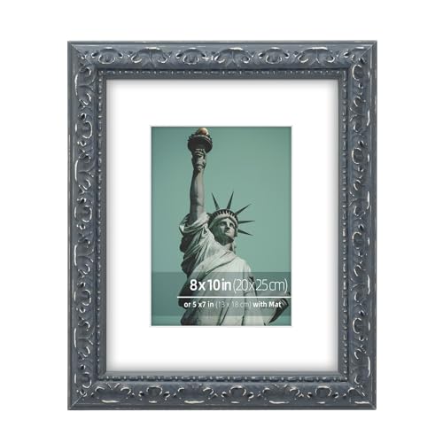 WYNCO 8x10 Wood Ornate Picture Frame, Dark Navy Blue