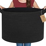 MEGASKET Large Black Blanket Basket, 22' X 22' X 14' Woven Rope Bin for Storage, Kids Dog Toy Storage Box Organizer Bins, Blanket Holder for Living Room, Decorative Wicker Basket for Organizing