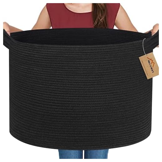 MEGASKET Large Black Blanket Basket, 22" X 22" X 14" Woven Rope Baskets for Storage, Kids Dog Toy Storage Baskets Organizer Bins, Blanket Storage for Living Room, Black Wicker Baskets for Organizing