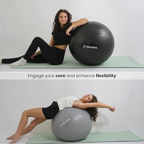 Beautiful Light Yoga Ball, Extra Thick, Durable, Anti-Slip, Matte Texture, for Yoga, Pilates, Physical Therapy, Crossfit, Weightlifting, Birthing Ball, Yoga Ball Chair for Back and Posture Support.