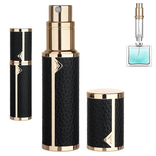 Qavhun Refillable Travel Perfume Atomizer Bottle - 5ml Luxury Pocket Perfume Dispenser Pump, Travel Perfume Atomiser, Cologne Dispenser, Portable Size Sprayer Bottle for Traveling (Black)