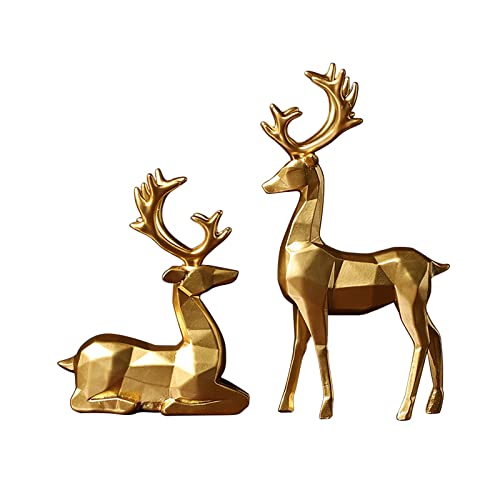 2 Stück Hirsch Figuren Deko Weihnachts-Rentier-Statuen goldene Elche Harz Rentier Paar Skulptur Desktop Ornament Stehender und Liegende Hirsch Dekofiguren Dekoration 2 Stück Hirsch Figuren Deko Weihnachts-Rentier-Statuen goldene Elche Harz Rentier Paar Skulptur Desktop Ornament Stehender und Liegende Hirsch Dekofiguren Dekoration