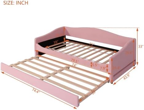 Miniatura 20 de MERITLINE Sofá cama tapizado de tamaño individual con nido y LED, marco de cama de día de forro polar con listones de madera maciza, sofá cama