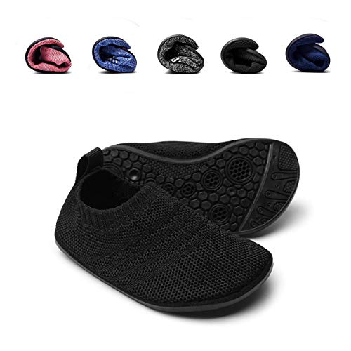 Sosenfer Toddler Slipper Socks for Girls Boys with Rubber Sole Non-Slip Knit Lightweight House Slippers for Kids-HEISE-8.5 Black