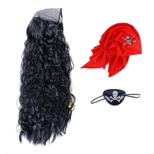 Jsuslife Pirate Hat, 3 Pieces Jack Sparrow Costume Headscarf Halloween Accessories For Men And Women, Captain Cosplay Black Wigs And Eye Patch For Kids #TOP3