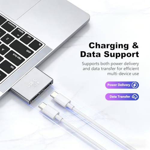 Image of ZORBES USB-C Dual Port Adapter, Type-C 1 to 2 Splitter Converter, Aluminum USB-C Male to Dual USB-C Female Adapter for Multi Device Charging & Data, 26.7x24.3x6.3mm