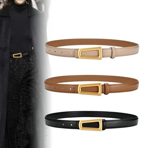 Women's Reversible Leather Belt With Gold Buckle For Dress, Width 0.9", Fashion Ladies Skinny Waist Belt2