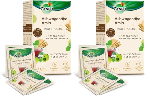 Image of Zandu Ashwagandha Amla Ayurvedic Infusion, a Herbal Tea Enriched with 6 Ayurvedic Ingredients (25 Tea Bags) (Pack of 2)