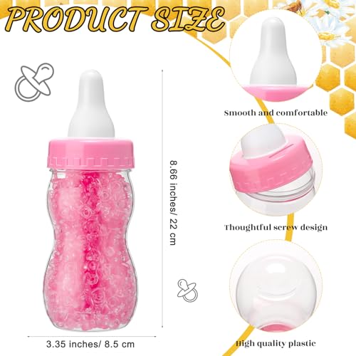 Image of Roowest 512 Pcs Baby Shower Games Guess How Many Pacifiers Sign 100 Small Guessing Games 10 HB Pencils 750ml Milk Bottle 400 Acrylic Pacifiers Decoration for Guest Gender Reveal(Pink,Bee)