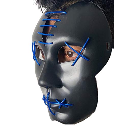 LED Stitched Purge Halloween Scary Mask Flashing Colourful Rave Full Face Mask Cosplay Glow for Halloween Bonfire Scary Mask Flashing Colourful Rave Full Face Silver Mask Cosplay Glow for Halloween Bo - Image 4