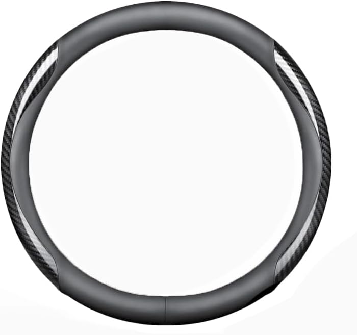 RYE for Mercedes Benz Steering Wheel Cover, Leather Car Steering Wheel Cover Heavy-Duty Stretchy Durable Breathable, for A B C E S Class CLA AMG Accessories - Black & Carbon Fiber