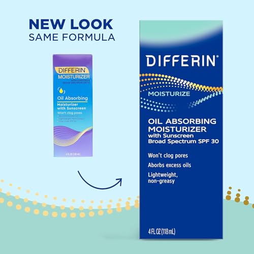Image of Differin Oil Absorbing Moisturizer with SPF 30, Sunscreen for Face by the makers of Differin Gel, Gentle Skin Care for Acne Prone Sensitive Skin, (Packaging May Vary) 4 Fl Oz (Pack of 12)