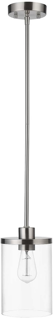 Globe Electric Bellevue Single Light 5.9" Wide Pendant Light, Brushed Nickel, Clear Glass Shade
