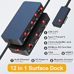 Surface Docking Station, 12-in-1 Triple Displays VGA +Dual HDMI Surface Dock, Docking Station for Microsoft Surface Pro 11/10/9/8/X/7/6/5/4/3, Book, Laptop, Surface Go Dock