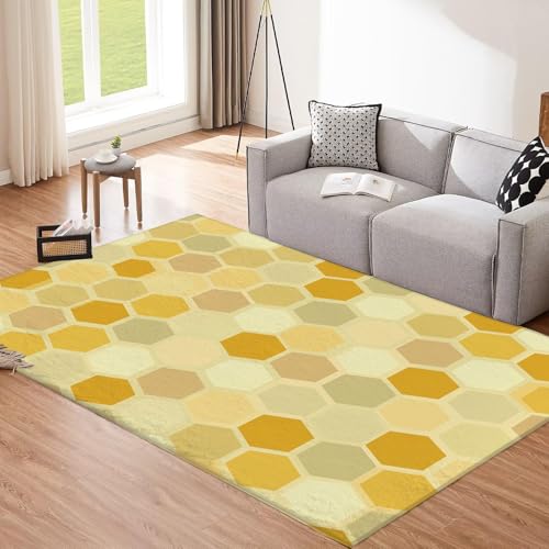 Tapis poils courts 160x230cm à formes géométriques jaunes pour salon