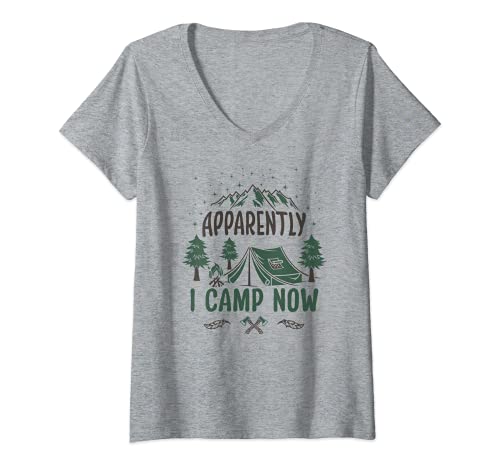Donna APPARENTLY I CAMP NOW Divertente Campeggio Escursioni Glamping Trip Maglietta con Collo a V
