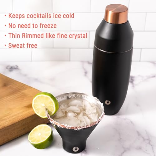 SNOWFOX Premium Vacuum Insulated Stainless Steel Martini Glass, Set of 2, Martinis Stay Icy Cold, Stemless Cocktail Glasses, Elegant Home Entertaining, Bold Beautiful Barware Set, 8 oz, Black/Gold