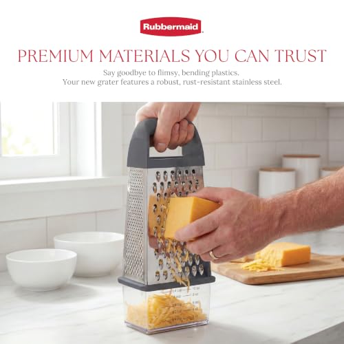 Rubbermaid EZ Grip Box Grater, Stainless Steel Cheese Grater & Container - BPA Free Multi-Surface Cheese Shredder & Food Grater for all Vegetables | Graters for Kitchen -Non-Slip Base, Dishwasher Safe - image 2