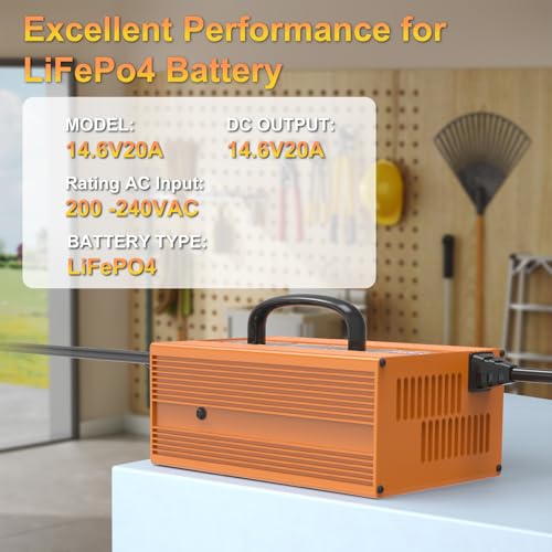 MOUDENSKAY LiFePO4 Ladegerät 14.6V 20A - 12V/12.8V Lithium Batterieladegerät mit LED Anzeige für 30AH-100Ah Lithium LiFePO4 Deep Cycle Akkus,Auto,Wohnmobil,Marine