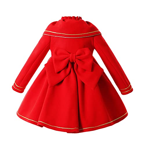 Pettigirl Girl Vintage Winter Christmas Red Trench Shawl Collar Outerwear Overcoat Outfit Toddler Kid Fashion Warm Coat2