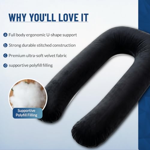 Image of Amazon Basics Full Body Pregnancy Pillow for Maternity,Baby Nursing,Full Body Support-Abdomen,Hip,Spine,Neck&Leg Support Cushion| Perfect Baby Shower Gift | U-Shaped-Washable Cover with Zip - Black
