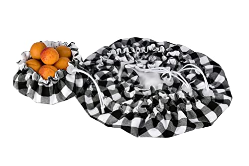 Large Us Size For Handmade Reusable Cotton Fabric Bowl Covers - Two Layers Of Fabric (Set Of 4, Black Plaid-2) #TOP6