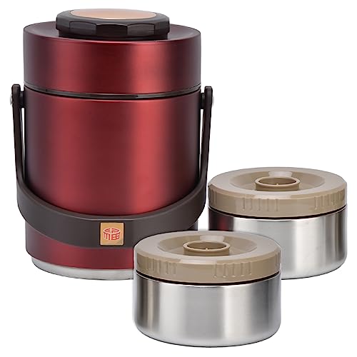 NOENNULL Fiambrera de acero inoxidable aislada al vacío para una óptima conservación del calor, ideal para trabajar y viajar, capacidad de 1,5 litros (rojo)