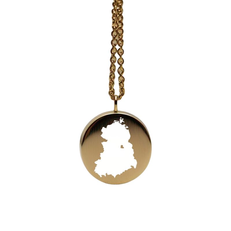 Pendentif carte de l'Allemagne de l'Est en argent plaqué or, breloque ronde 24 mm