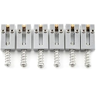 Fits Strat/Tele style and other similar style electric guitar bridge with 52.5mm(2-1/16 inch) string spacing Individual saddle width: 10.5mm(13/32 inch), saddle's back mark 1 means for 1/2/3rd string, 2 means for 4/5/6th string Solid brass material w...