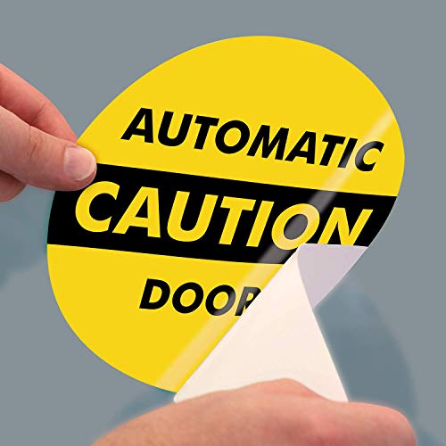 Smartsign - L-245-W2-6Od "Caution - Automatic Door" Two-Sided Glass Door Decal | 6" Diameter Black On Yellow #TOP3