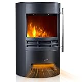 KINSING Freestanding Electric Fireplace Stove, 1500W Heater with Realistic 3D LED Log Flame, Adjustable Thermostat, 2 Heat Settings, Overheat Protection, Black Cast Iron Design for Indoor Use