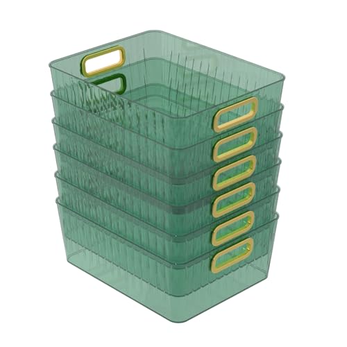 Vadidiya Paquete de 6 cestas de plástico para almacenamiento, cestas de almacenamiento verdes, contenedores de almacenamiento de plástico transparente para armario, cocina, despensa