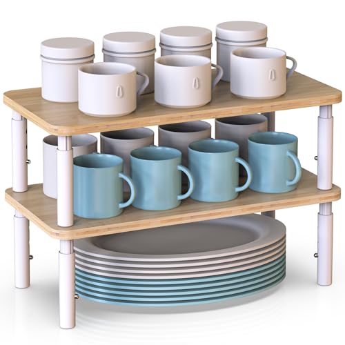 Bamboo-Cabinet-Organizer-Shelf-2-Pack-Height-Adjustable Bamboo Cabinet Organizer Shelf 2 Pack, Height Adjustable - Image 1