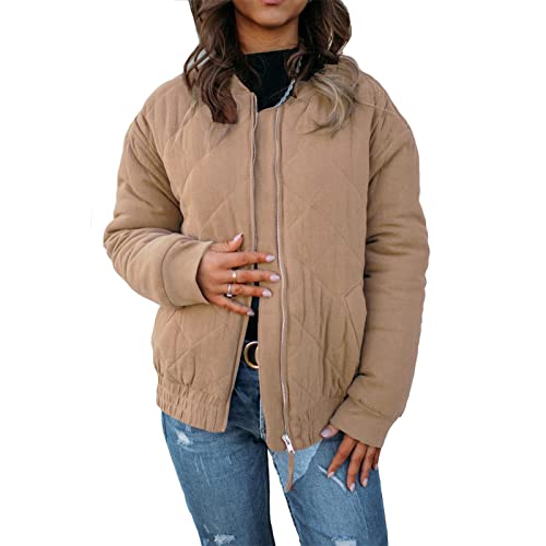 Manteau rembourré col montant de couleur unie veste zippée femme