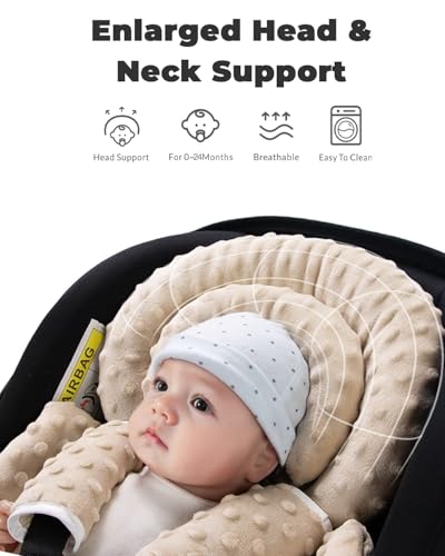 Image of TinlyFinly Infant Car Seat Insert with Extra Cushion for Preemie to Toddler, Reversible Newborn Carseat Insert for Baby Head Body Support, Fits for Stroller, Baby Swing, Bouncer - Dots, Beige