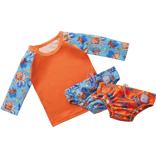 Bambino Mio, Revolutionary Reusable Swim Set - 2 Swim Nappies and Rash Top, Baby and Toddler, Sun Protection UPF40+, Wave Patrol, 2-3 Years