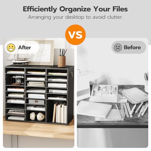 HOOBRO Literature Organizer, 27 Compartments Wooden Mail Organizer, Countertop Literature Sorter with Adjustable Shelves for Home, Office, School, Student Mailbox for Classroom, Black BK27WF01 - Image 4