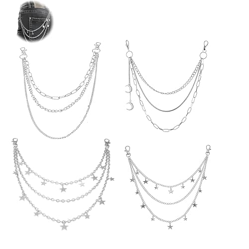 4 Stück Hosenkette Damen, Kettengürtel Silber, Hosen Ketten, Pants Chain Kette Hose den Täglichen Lässigen Rock Kettengürtel für für Geldbörse Tasche Gürtel Jeans Hosen Schmuck