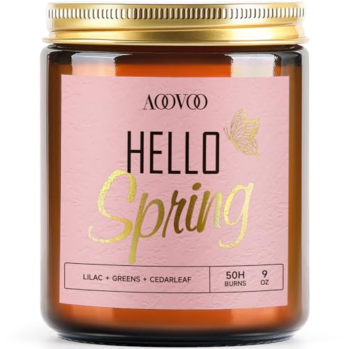 Image of AOOVOO Hello Spring Candles - 9 oz Lilac Scented Candles, Aromatherapy Candle, Soy Candle for Home Scented