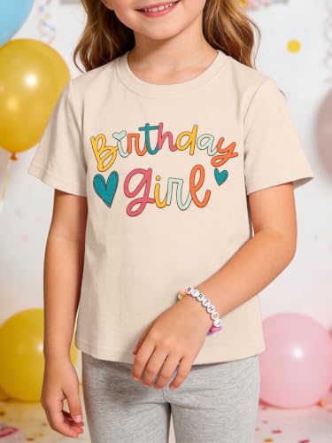 Image of Girls' Birthday Girl Letter Print T-Shirt with Bracelet, Pink, Size 4-12Y, Short Sleeve