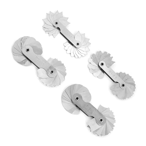 4 Stück Radienlehre Set Edelstahl, Radiuslehre Messwerkzeug für Konvexe & Konkave Oberflächen, Fillet Gauge R0.3-1.5 R1-6.5 R7-14.5 R15-25, Präzise Kreislehre Kurvenlehre für Werkstatt