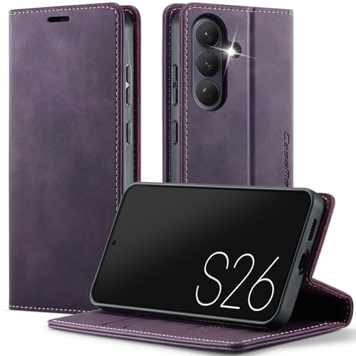 Étui cuir Samsung S26 5G violet avec porte-cartes et support