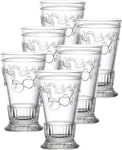 La Rochere Versailles Glass Set of 6 – Classic French Double Old Fashioned Glasses with Shell & Flower Motif – Elegant Tall Glass Tumblers for Cocktails, Ice Tea & Entertaining (11.5 Oz) - Thumbnail 4