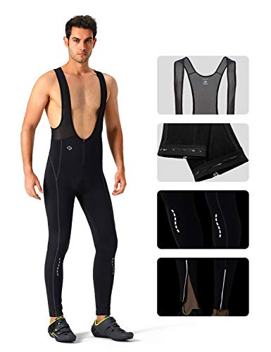Naviskin Men\'s 3D Padded Thermal Cycling Bib Pants Bicycle Compression Tights Black Size S - Thumbnail 6
