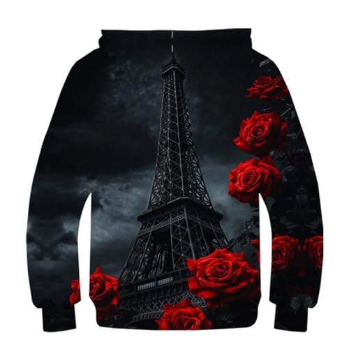 Pulls à capuche rose motif 3D Tour Eiffel thermorégulateur ado 12-14 ans - 3