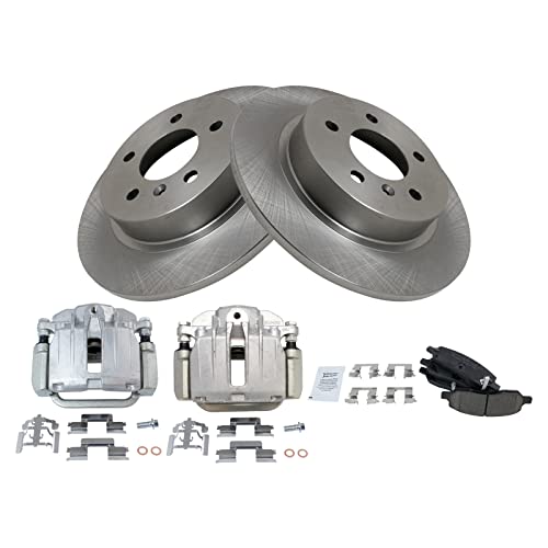 Image of TRQ Rear Brake Pad and Rotor Set Ceramic Solid Rotors Calipers