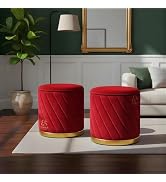 ENIQE STORE Premium Velvet Ottoman Stool | Modern Round Pouffe with Gold Base | Multipurpose Seat...