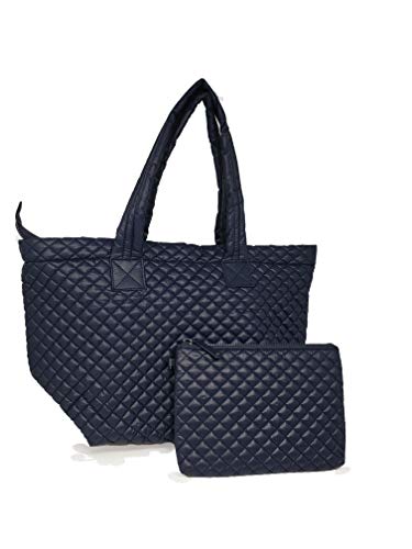 Love Heart Embroidery Comfortable Light weight Quilted Navy Tote Bag with Pouch water repellent3