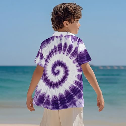 Image of Kids Tie-dye Hawaiian Shirt 80s Button Down Retro Short Sleeve Casual Beach Tropical Funny Party Outfits for Boys