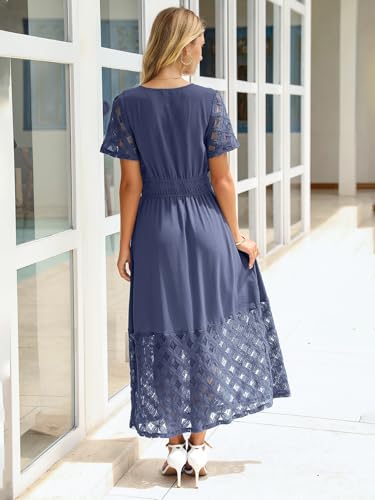 Image of Simplee Womens Summer Boho Maxi Dress V Neck Empire Waist Long Flowy Wedding Guest Dresses with Pockets